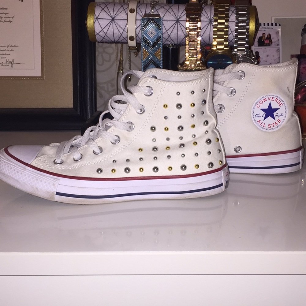 Converse high top white stud sneakers size 7